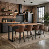 Modern wooden Breakfast Bar And Stools set with industrial-style seating in a contemporary kitchen setting.