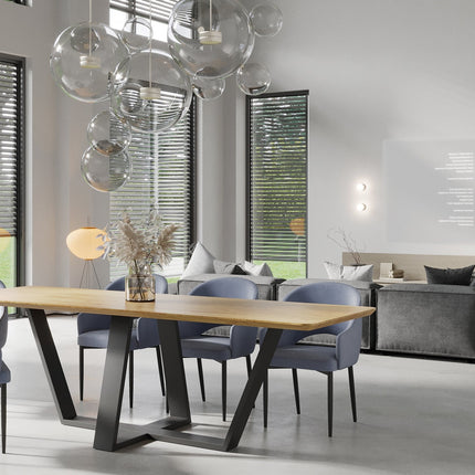 Langrick Solid Oak Dining Table Steel Base