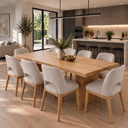 Diss Solid Oak Dining Table Set with 8 Ava 2 Chairs
