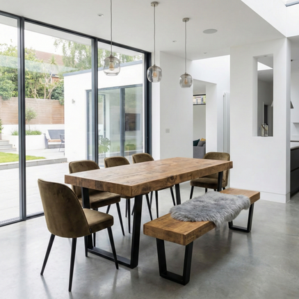 Boston VF Dining Table Solid Wood - Industrial V Frame Steel Legs - Modern Rustic Interior Design Cozy Natural and Stylish