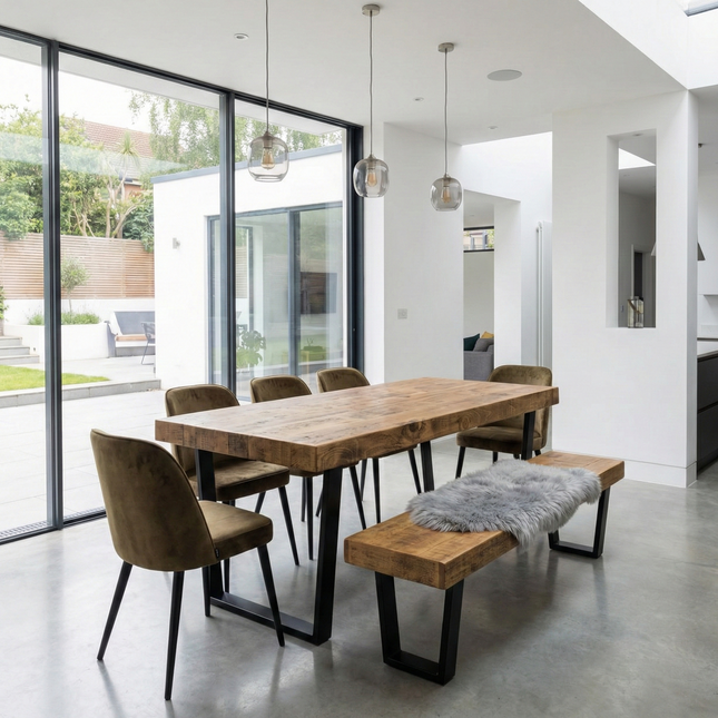 Boston VF Dining Table Solid Wood - Industrial V Frame Steel Legs - Modern Rustic Interior Design Cozy Natural and Stylish