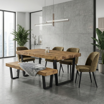 Boston VF Dining Table Solid Wood - Industrial V Frame Steel Legs - Modern Rustic Interior Design Cozy Natural and Stylish