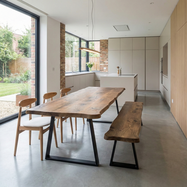Live Edge Round Corners Dining Table with Metal Legs Cotswold