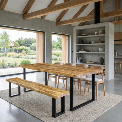 Live Edge Round Corners Dining Bench with Metal Legs