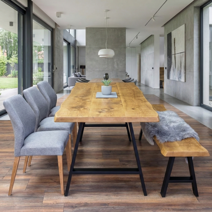 Firsby Live Edge Dining Table with A Frame Steel Legs