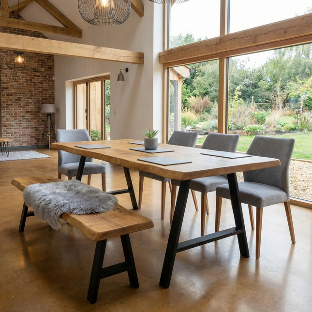 Firsby Live Edge Dining Table with A Frame Steel Legs