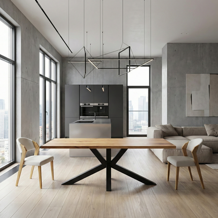 Tumby Oak Modern Dining Table Star Stel Base