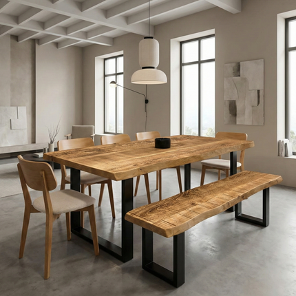 Firsby Live Edge Dining Table with Square Frame Steel Legs