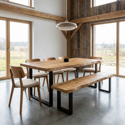 Firsby Live Edge Dining Table with Square Frame Steel Legs