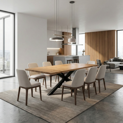 Tumby Oak Modern Dining Table Star Stel Base