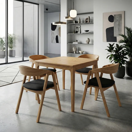 SET - Peebls Extendable Solid Oak Dining Table 120x80cm plus 1x40cm and 4 Oak Aby Dining Chairs