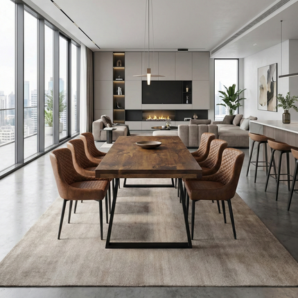 Grantham TRAPEZIUM Dining Table Natural Thick Rustic Wood TP Industrial Steel Legs Handmade Characteristic of the Countryside
