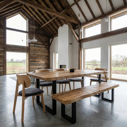Firsby Live Edge Dining Table with Square Frame Steel Legs