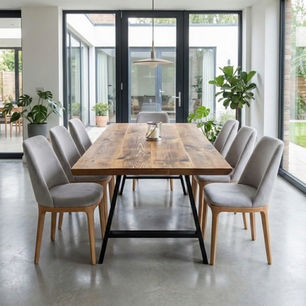 Louth Dining Table Rustic Wood Chamfer Edge Metal Legs Cotswold
