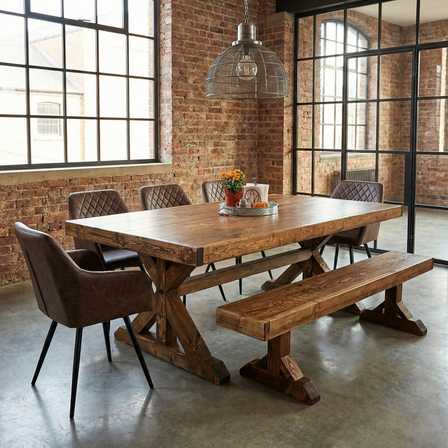 Clifford Bench Rustic Farmhouse –  Chunky Wooden Base