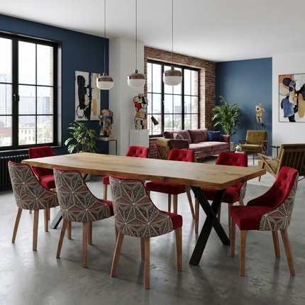 Firsby Live Edge Dining Table X Frame Steel Legs
