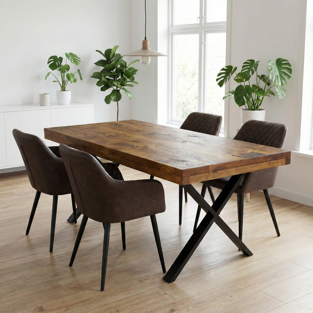 Grantham Thick Dining Industrial Dining Table X Frame Steel Legs