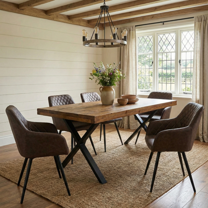 Grantham Thick Dining Industrial Dining Table X Frame Steel Legs