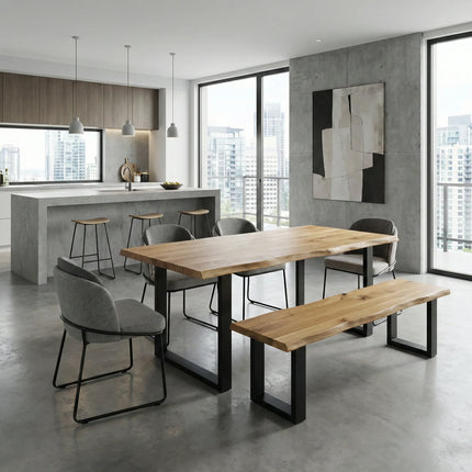 Hilton Solid Oak Dining  Live Edge Table Square Steel Legs 120 x 90cm (4 seater)