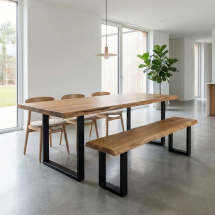 Hilton Solid Oak Dining  Live Edge Table Square Steel Legs 120 x 90cm (4 seater)