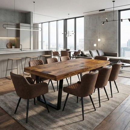 Grantham VF Dining Table Natural Thick Rustic Wood V Frame Industrial Steel Legs Handmade Characteristic of the Countryside.
