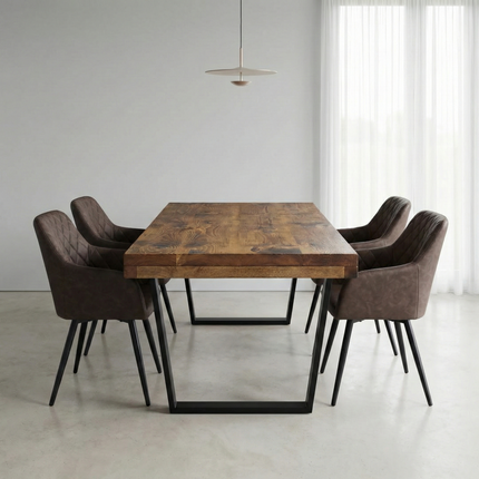 Grantham VF Dining Table Natural Thick Rustic Wood V Frame Industrial Steel Legs Handmade Characteristic of the Countryside.