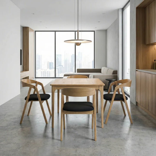 SET - Peebls Extendable Solid Oak Dining Table 120x80cm plus 1x40cm and 4 Oak Aby Dining Chairs
