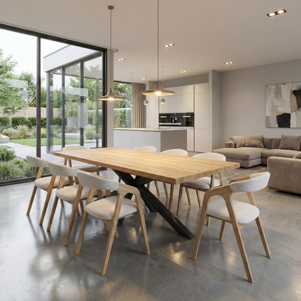Tumby Oak Modern Dining Table Star Stel Base