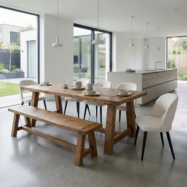 Halton Dining Table with Chunky Style Wooden Legs Handmade Rustic