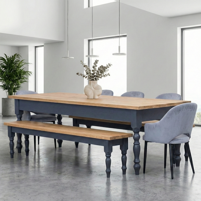 Extra Wide Dining Table Hawick Dine Table Rustic Farmhouse Rustic Wood - Handmade Wooden Frame Legs Chunky