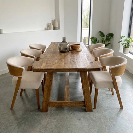 Belton Dining Table with Chunky Style Wooden Legs Handmade Rustic