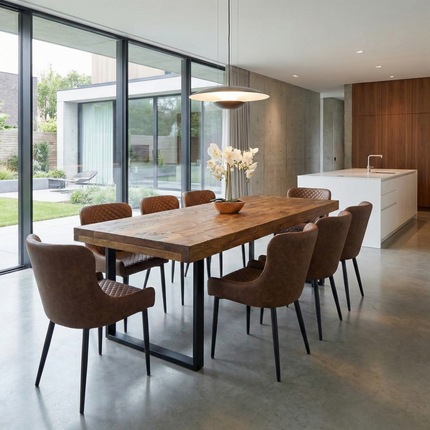 Grantham SQ Dining Table Natural Thick Rustic Wood SQ Industrial Steel Legs Handmade Characteristic of the Countryside.