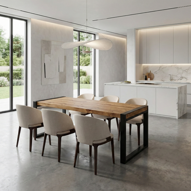 Ludford Dining Table with Steel Style Legs Handmade Rustic