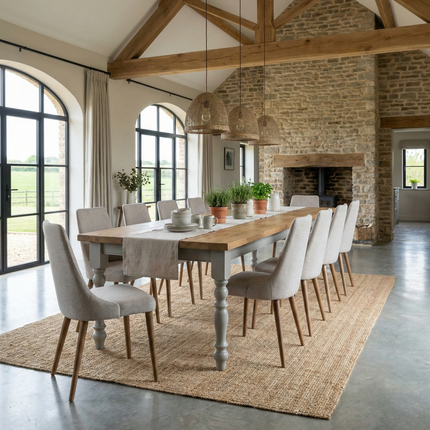 Extra Wide Dining Table Hawick Dine Table Rustic Farmhouse Rustic Wood - Handmade Wooden Frame Legs Chunky
