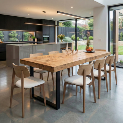 Boston SQ Dining Table Solid Wood - Industrial Square Steel Legs - Modern Rustic Interior Design Cozy Natural and Stylish