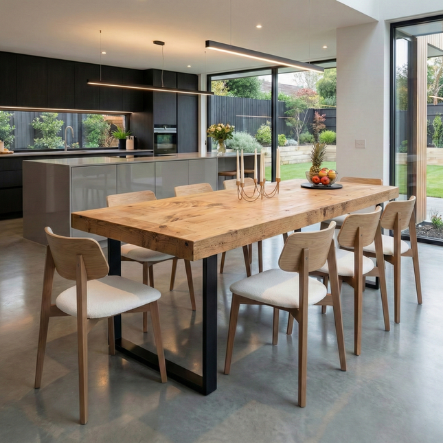 Boston SQ Dining Table Solid Wood - Industrial Square Steel Legs - Modern Rustic Interior Design Cozy Natural and Stylish