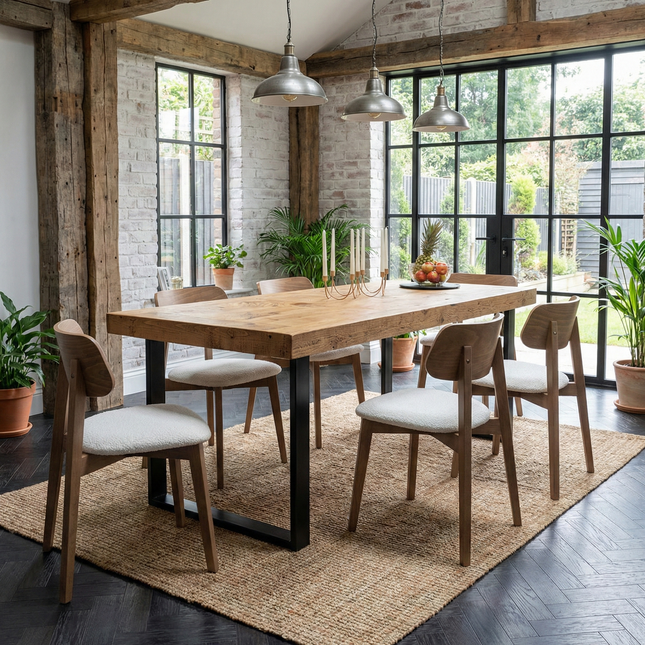 Boston SQ Dining Table Solid Wood - Industrial Square Steel Legs - Modern Rustic Interior Design Cozy Natural and Stylish