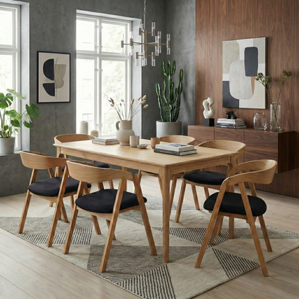 SET - Peebls Extendable Solid Oak Dining Table 160x90cm plus 1x50cm and 6 Oak Aby Dining Chairs