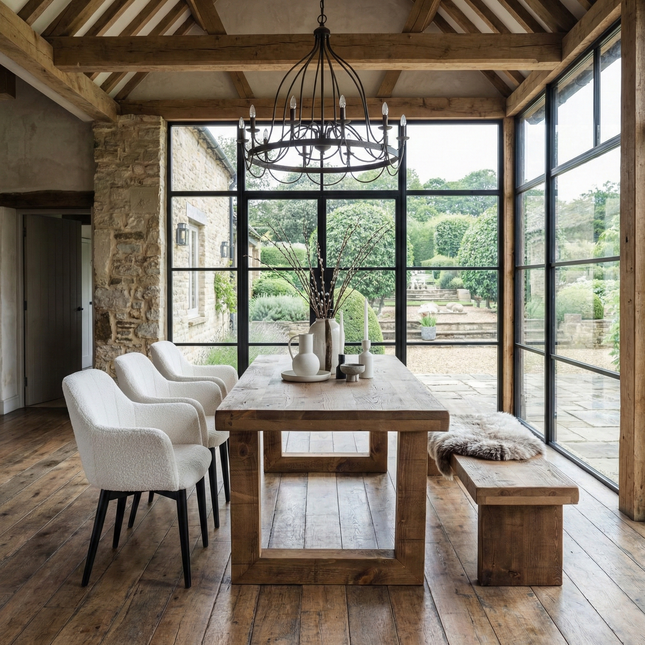 Grantham Wooden Square Dining Table Rustic Dine Thick Table with Wooden Square Legs Handmade Characteristic of the Countryside.