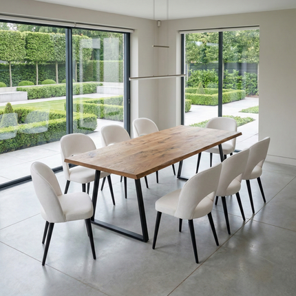Firsby Live Edge Dining Table with Trapezium Frame Steel Legs