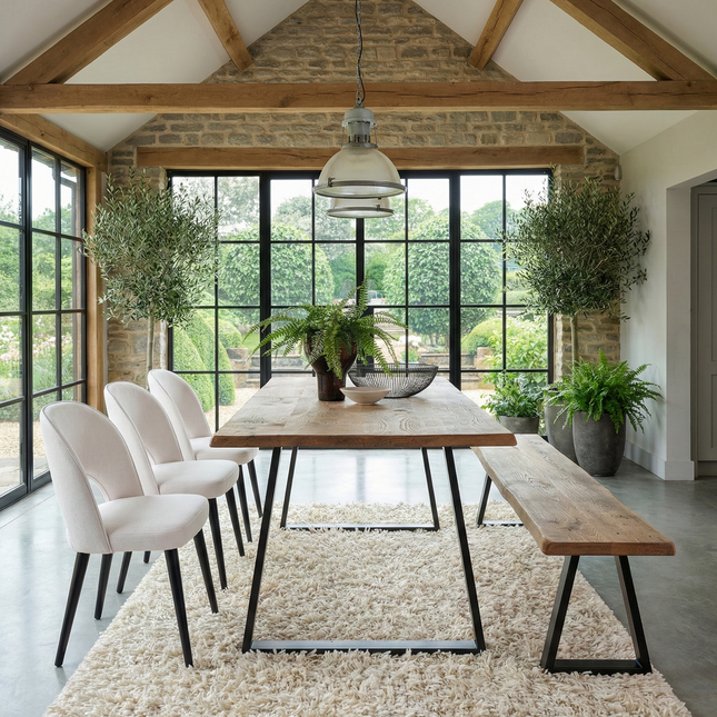 Firsby Live Edge Dining Table with Trapezium Frame Steel Legs