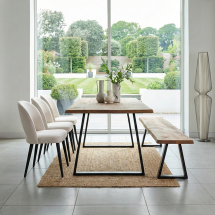 Firsby Live Edge Dining Table with Trapezium Frame Steel Legs