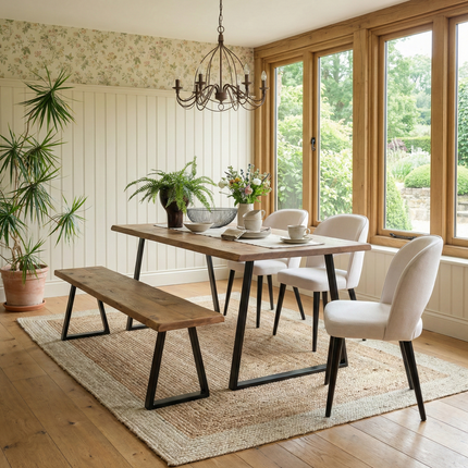 Firsby Live Edge Dining Table with Trapezium Frame Steel Legs