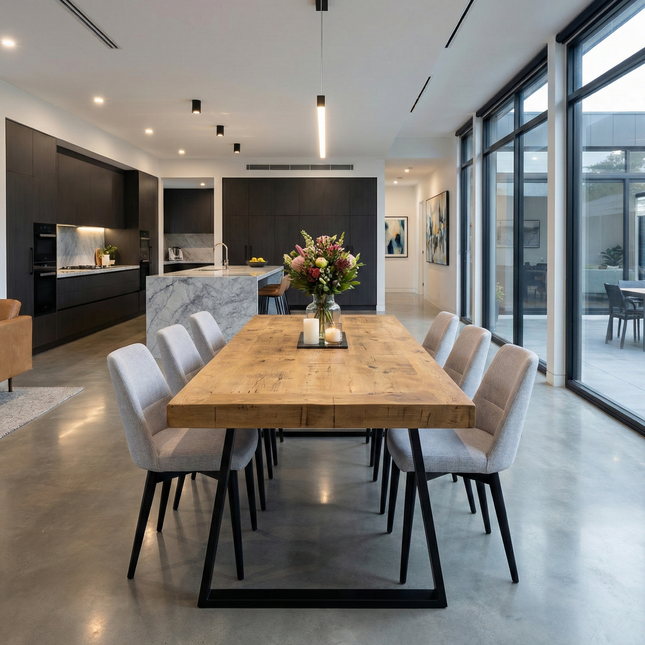 Boston Trapezium Dining Table Solid Wood - Industrial TP Steel Legs - Modern Rustic Interior Design Cozy Natural and Stylish