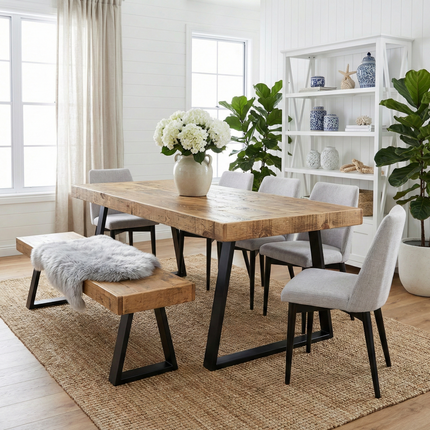 Boston Trapezium Dining Table Solid Wood - Industrial TP Steel Legs - Modern Rustic Interior Design Cozy Natural and Stylish