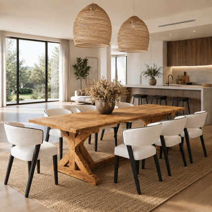Brigg Rustic Dining Table Farmhouse V Beam Wooden Base