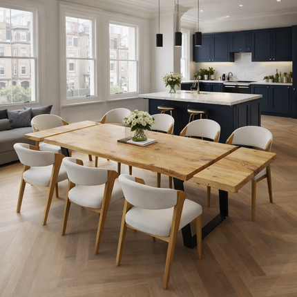 Firsby Live Edge Extendable 2-Sides Dining Table V Frame Steel Legs