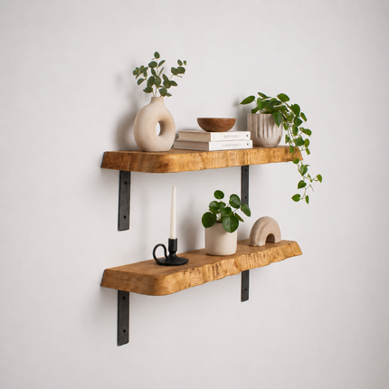 Croxby Live Edge Round Corners Rustic Shelf Non Lipped Shaped Bracket