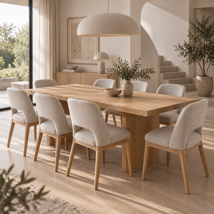 Diss Solid Oak Dining Table Set with 8 Ava 2 Chairs