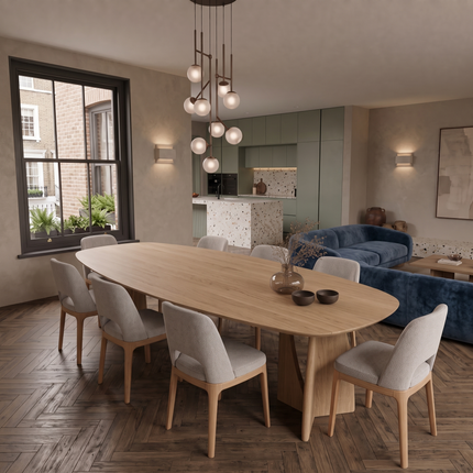 Ashton Solid Oak Danish Oval Dining Table with Wooden Base